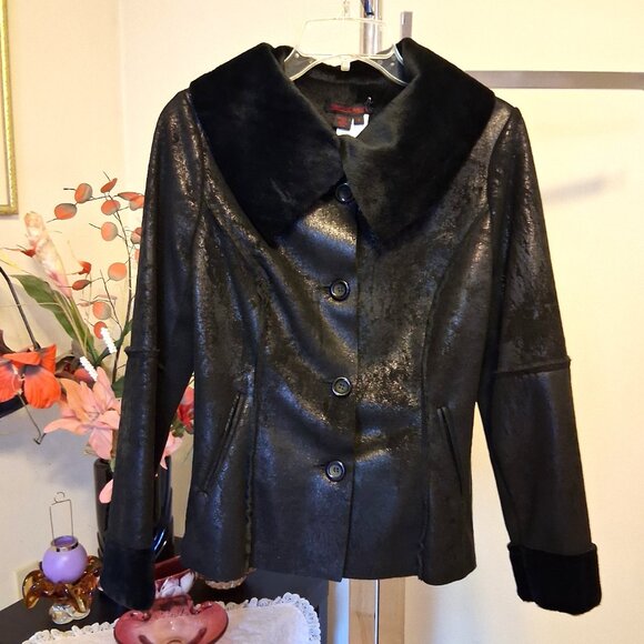 NWT Simon Chang Women's Black Faux Leather Petite Jacket with Pockets - Picture 11 of 13